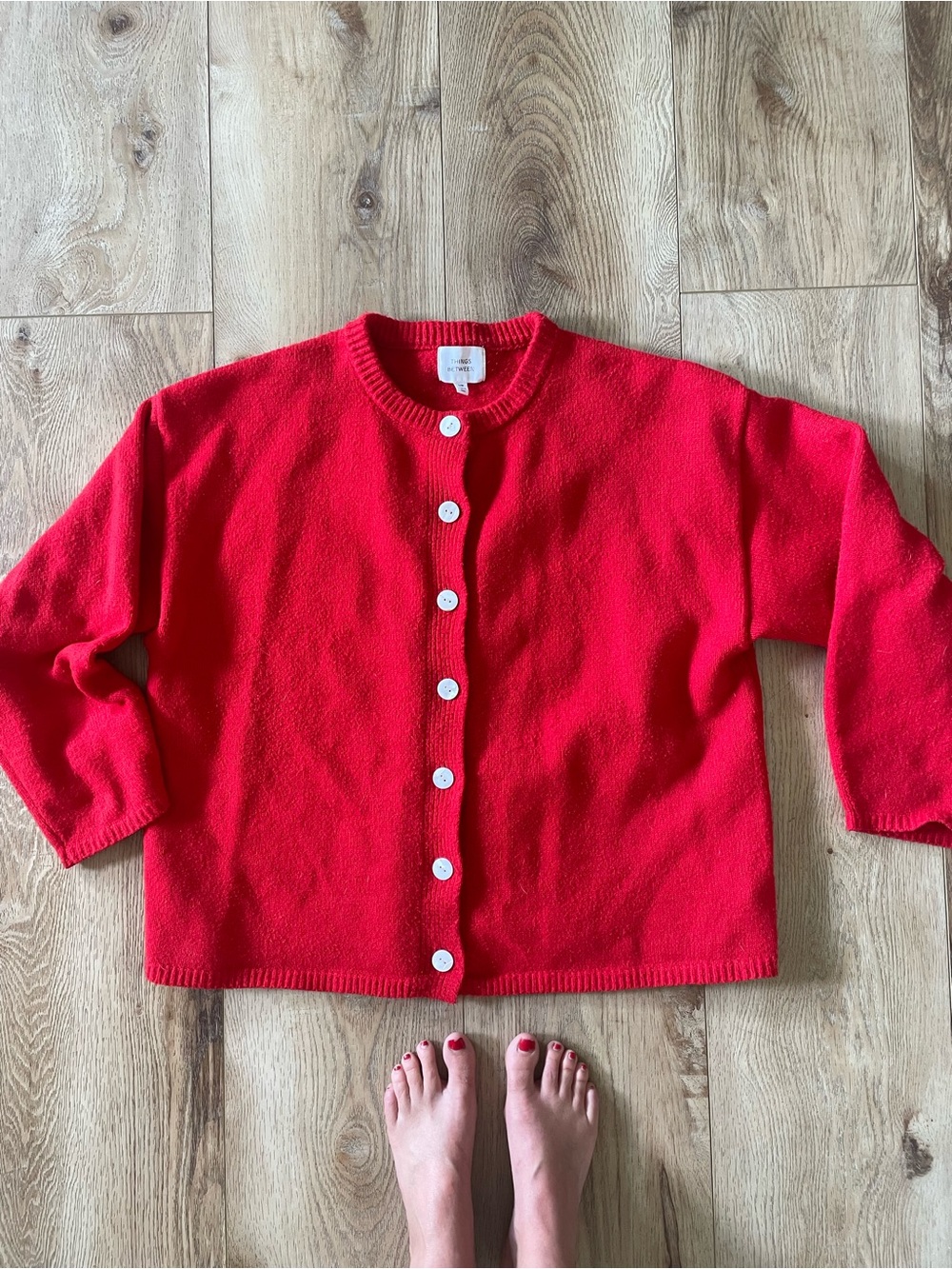 Red Button-Up Crewneck Cardigan